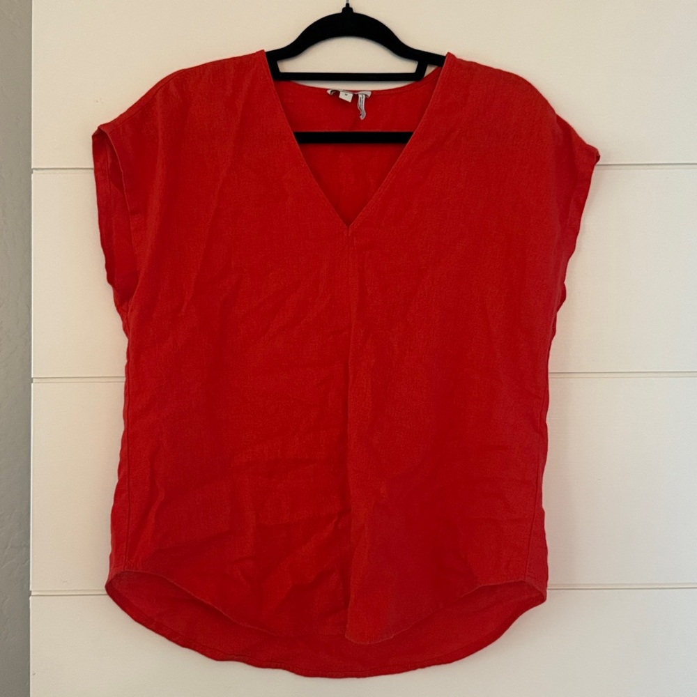 DKNY Red V-Neck Blouse